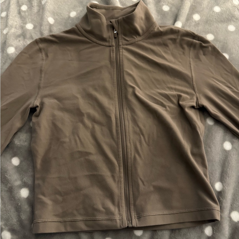 Aritzia TNA Taupe Zip-Up Crop Top